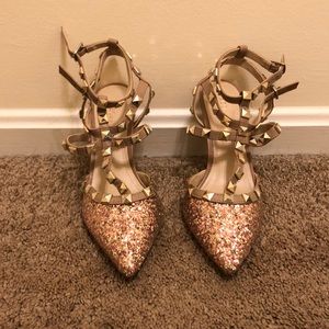 BCBG Studded, Glittery, and Strappy Pumps